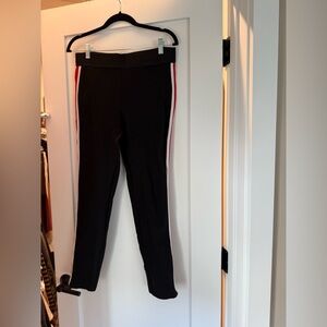 Zara Black skinny style pants with Red and White Stripes